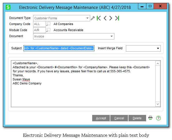 Standard Electronic Delivery Message Maintenance